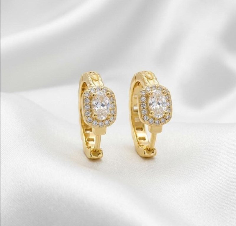 Moissanite Hoop Earrings in 925 Sterling Silver, Oval Halo Earrings - BeadsBoatInc