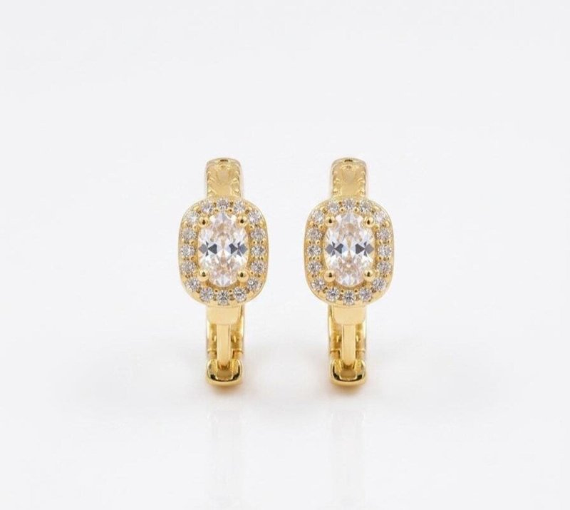 Moissanite Hoop Earrings in 925 Sterling Silver, Oval Halo Earrings - BeadsBoatInc