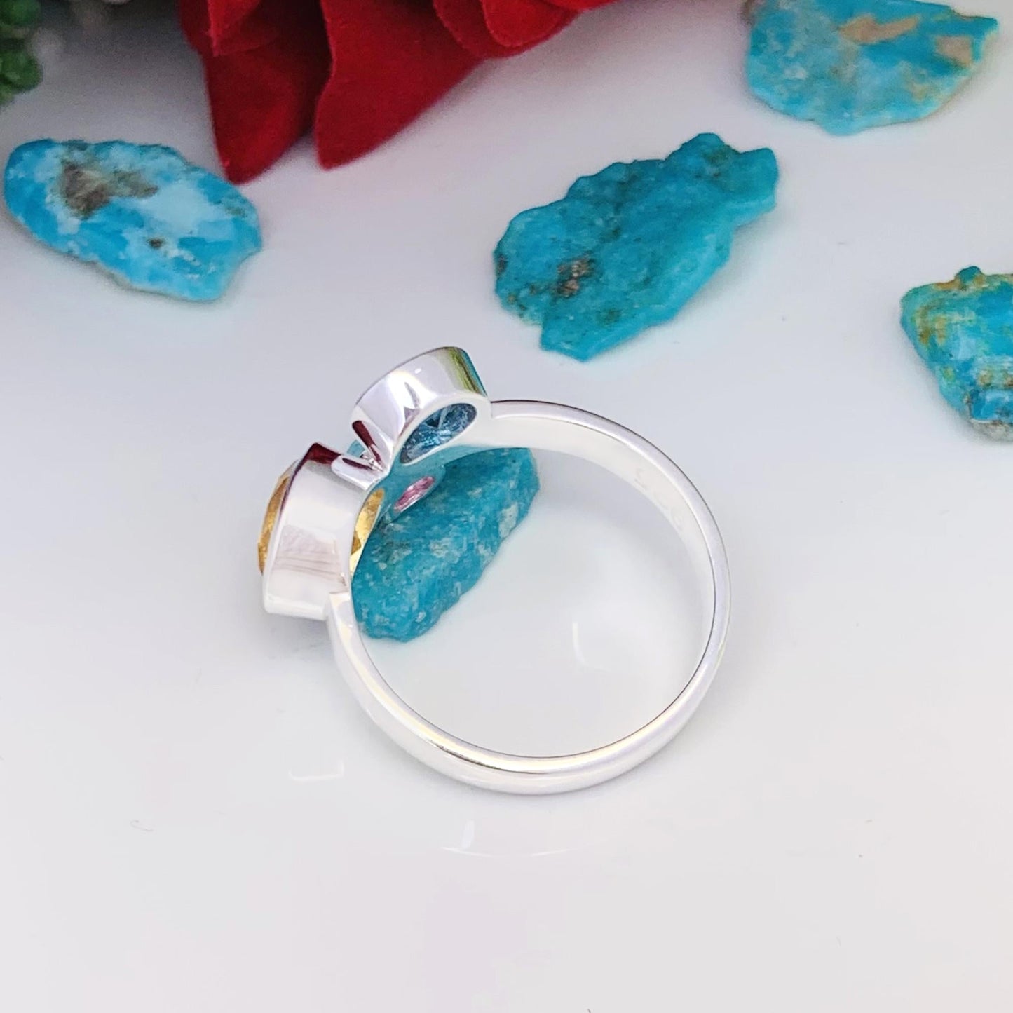 Multi Gemstone Ring in 925 Sterling Silver – Citrine, Blue Topaz, Pink Tourmaline - BeadsBoatInc