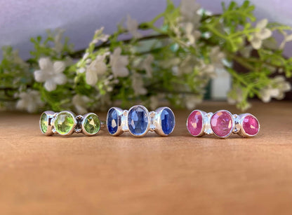 Multi - Stone Birthstone Ring - Minimalist Ruby Peridot Kyanite Stacking Band - BeadsBoatInc