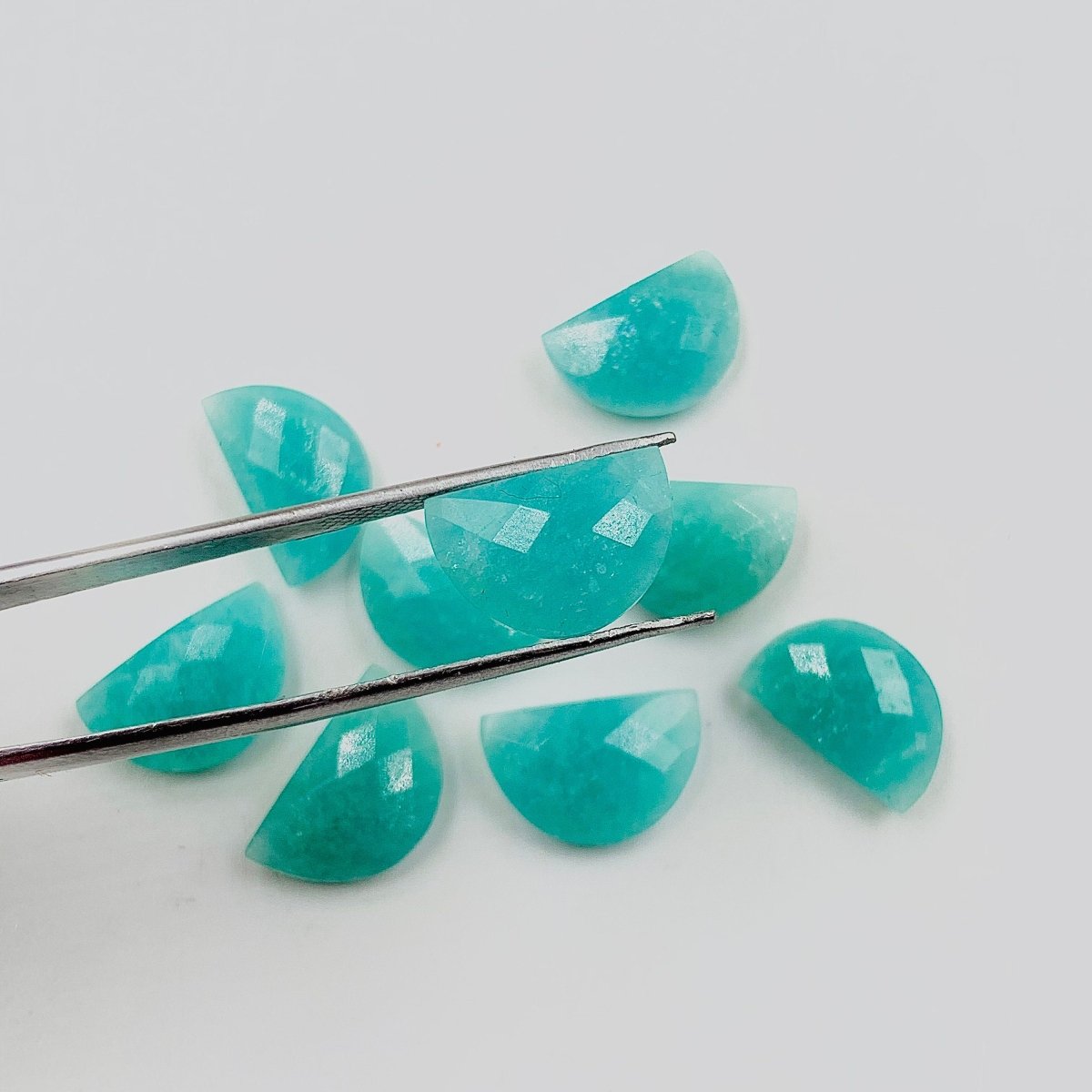 Natural Amazonite Faceted D' Shape Gemstone, Size 10mmx16mm, Hand Carved Briolette, Half Moon Shape Gemstone Briolette, - BeadsBoatInc