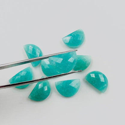 Natural Amazonite Faceted D' Shape Gemstone, Size 10mmx16mm, Hand Carved Briolette, Half Moon Shape Gemstone Briolette, - BeadsBoatInc