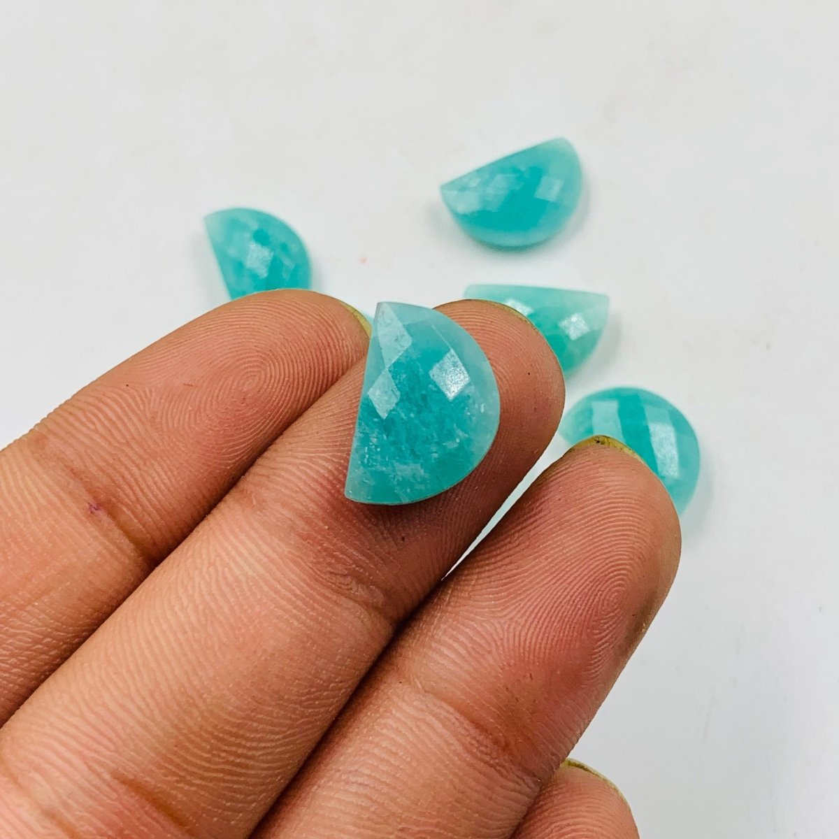 Natural Amazonite Faceted D' Shape Gemstone, Size 10mmx16mm, Hand Carved Briolette, Half Moon Shape Gemstone Briolette, - BeadsBoatInc