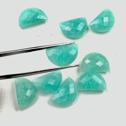 Natural Amazonite Faceted D' Shape Gemstone, Size 10mmx16mm, Hand Carved Briolette, Half Moon Shape Gemstone Briolette, - BeadsBoatInc