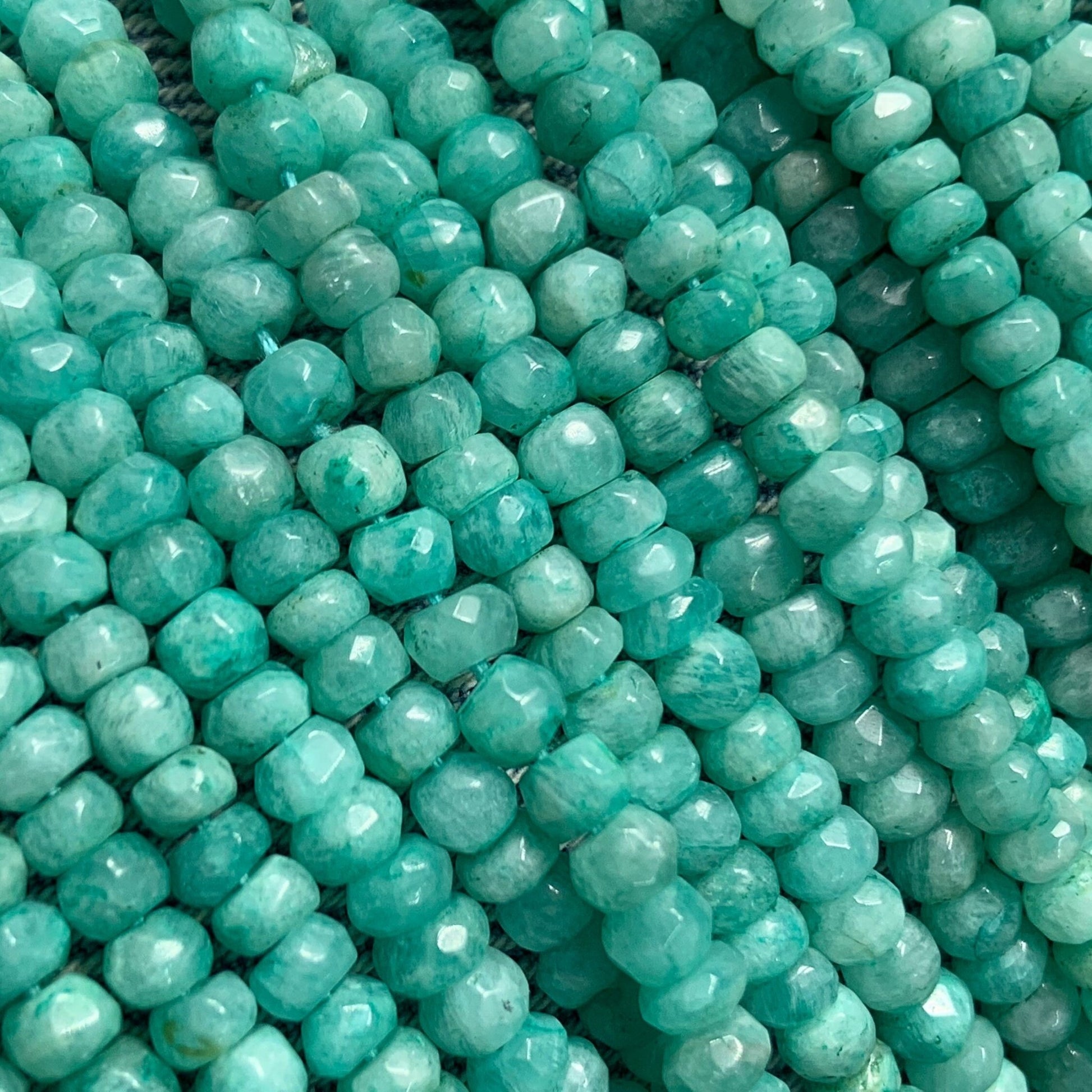 Natural Amazonite Faceted Rondelle Beads | 3mm - 4.5mm AAA Quality Gemstone - BeadsBoatInc