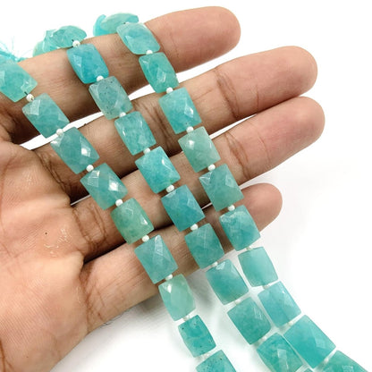 Natural Amazonite Rectangle faceted Center Drill Briolette Gemstone, Amazonite Chicklet Shape beads for Jewelry, 8 Inch Strand Size 8x10x5mm - BeadsBoatInc