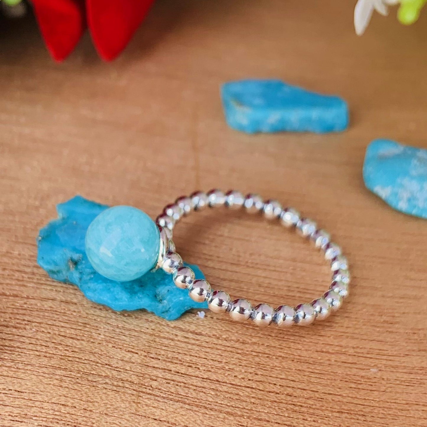 Natural Amazonite Ring – Stackable Sterling Silver Ring Gift for Her - BeadsBoatInc