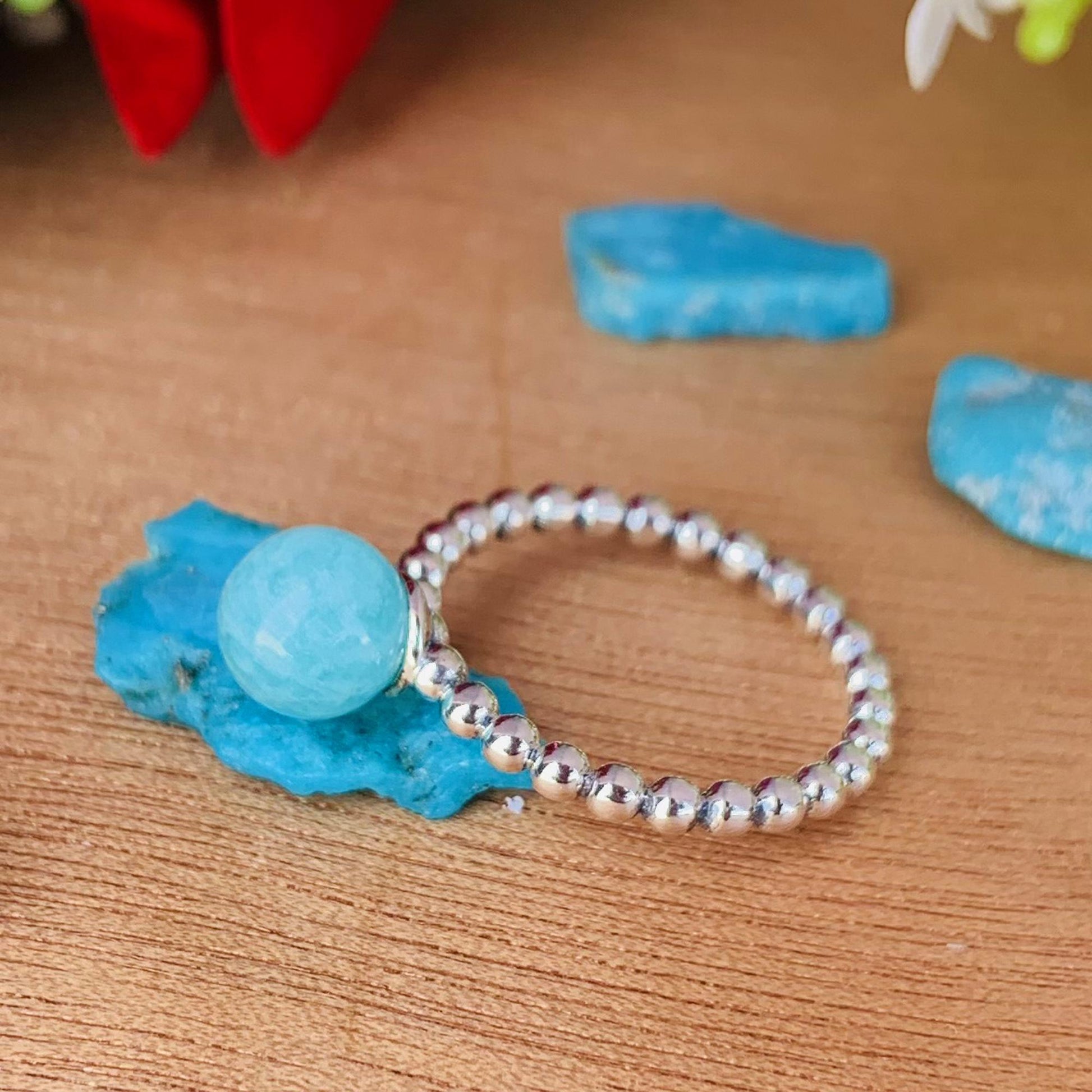 Natural Amazonite Ring – Stackable Sterling Silver Ring Gift for Her - BeadsBoatInc
