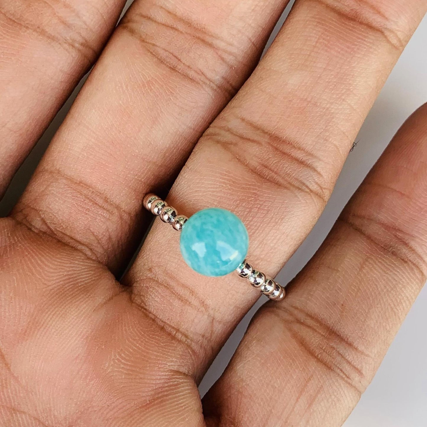 Natural Amazonite Ring – Stackable Sterling Silver Ring Gift for Her - BeadsBoatInc
