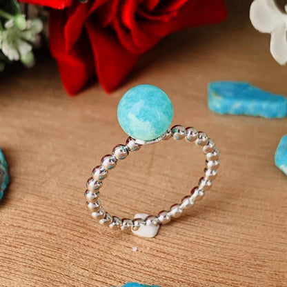 Natural Amazonite Ring – Stackable Sterling Silver Ring Gift for Her - BeadsBoatInc