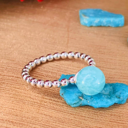 Natural Amazonite Ring – Stackable Sterling Silver Ring Gift for Her - BeadsBoatInc