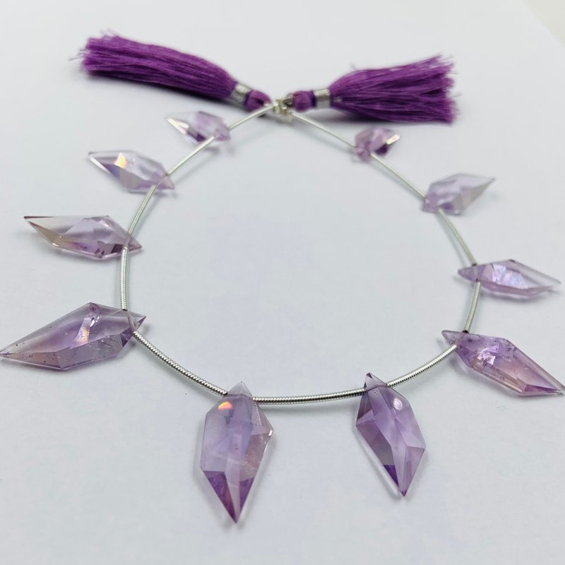Natural Amethyst & Ametrine Spindle Cut Beads - Faceted Gemstone 10 Pcs - BeadsBoatInc