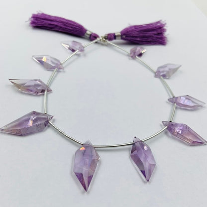 Natural Amethyst & Ametrine Spindle Cut Beads - Faceted Gemstone 10 Pcs - BeadsBoatInc