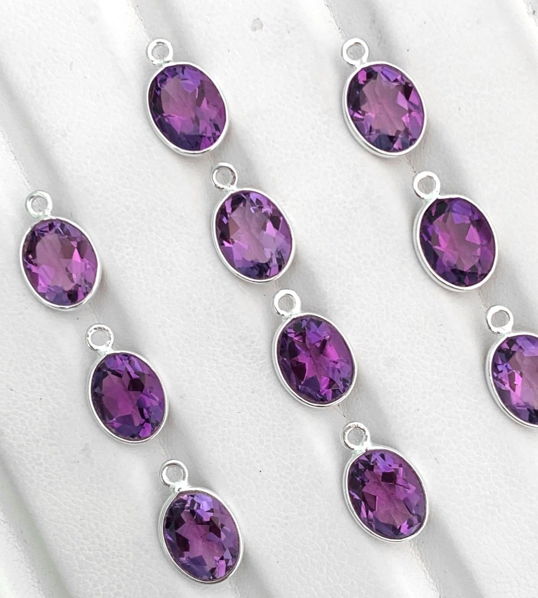 Natural Amethyst Oval Gemstone Connectors - 925 Silver Jewelry Finding - BeadsBoatInc