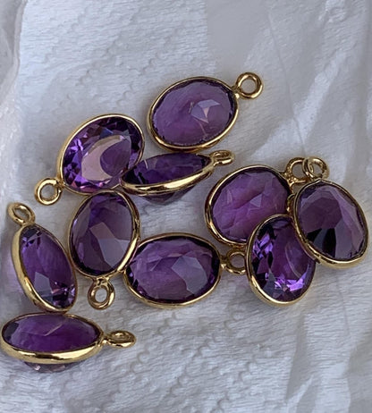 Natural Amethyst Oval Gemstone Connectors - 925 Silver Jewelry Finding - BeadsBoatInc