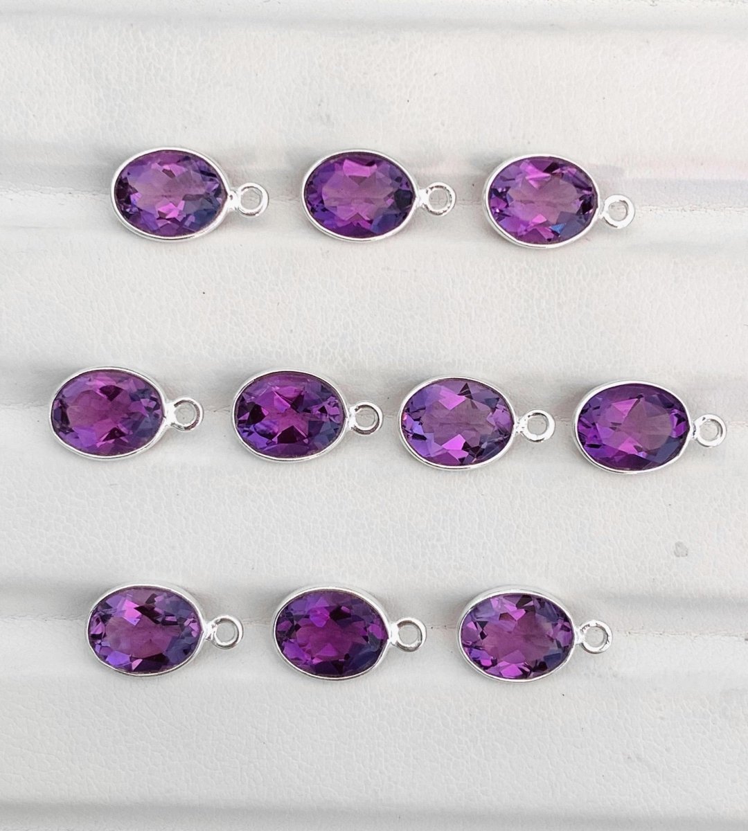 Natural Amethyst Oval Gemstone Connectors - 925 Silver Jewelry Finding - BeadsBoatInc
