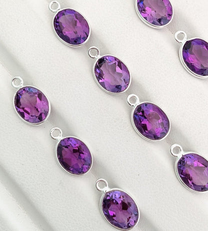 Natural Amethyst Oval Gemstone Connectors - 925 Silver Jewelry Finding - BeadsBoatInc