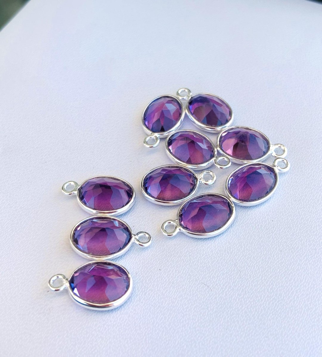 Natural Amethyst Oval Gemstone Connectors - 925 Silver Jewelry Finding - BeadsBoatInc