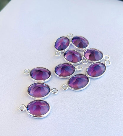 Natural Amethyst Oval Gemstone Connectors - 925 Silver Jewelry Finding - BeadsBoatInc