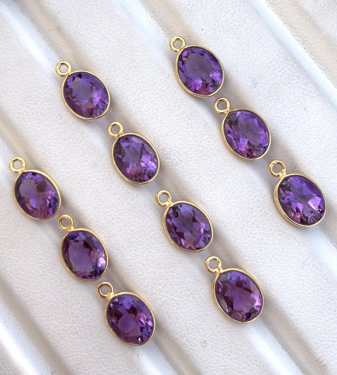 Natural Amethyst Oval Gemstone Connectors - 925 Silver Jewelry Finding - BeadsBoatInc