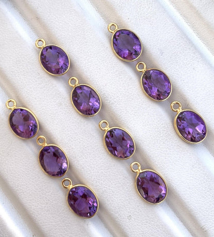 Natural Amethyst Oval Gemstone Connectors - 925 Silver Jewelry Finding - BeadsBoatInc