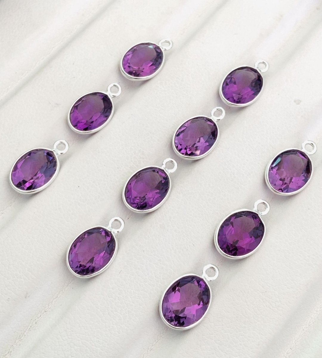 Natural Amethyst Oval Gemstone Connectors - 925 Silver Jewelry Finding - BeadsBoatInc