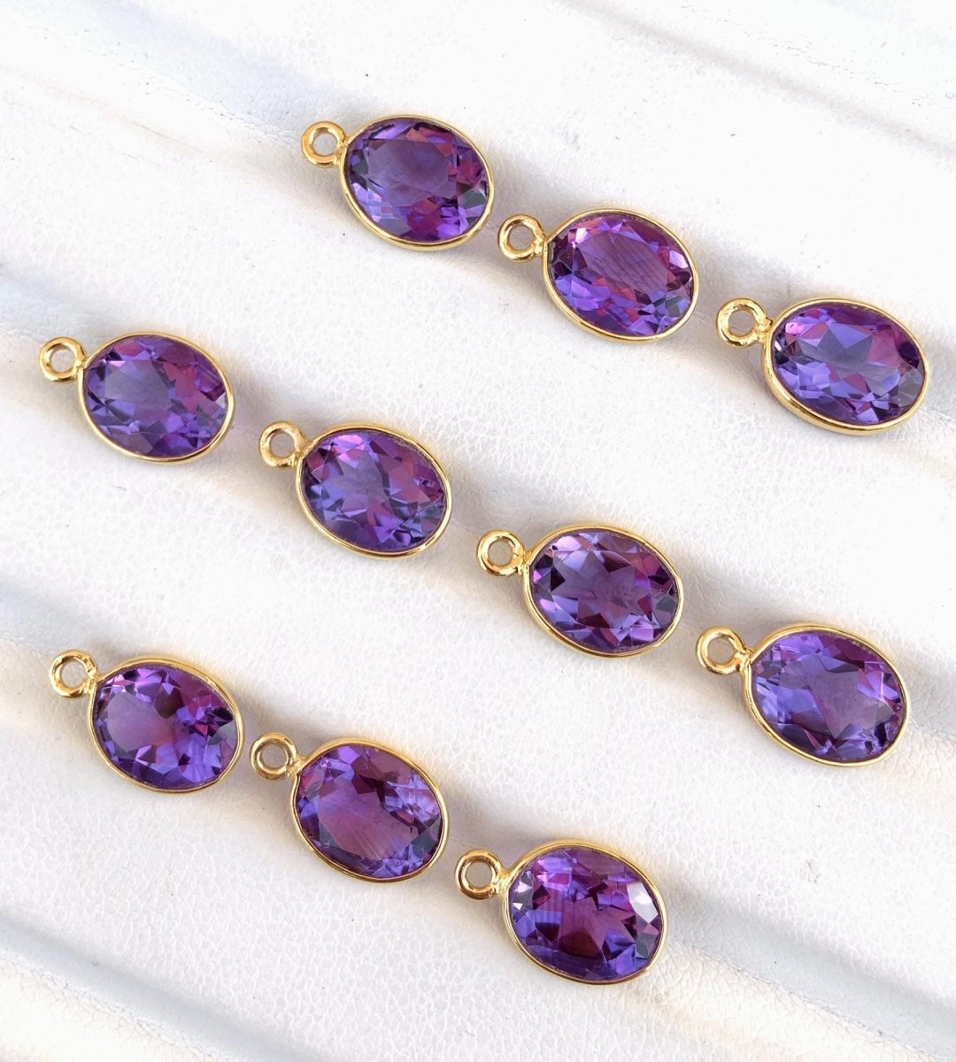 Natural Amethyst Oval Gemstone Connectors - 925 Silver Jewelry Finding - BeadsBoatInc
