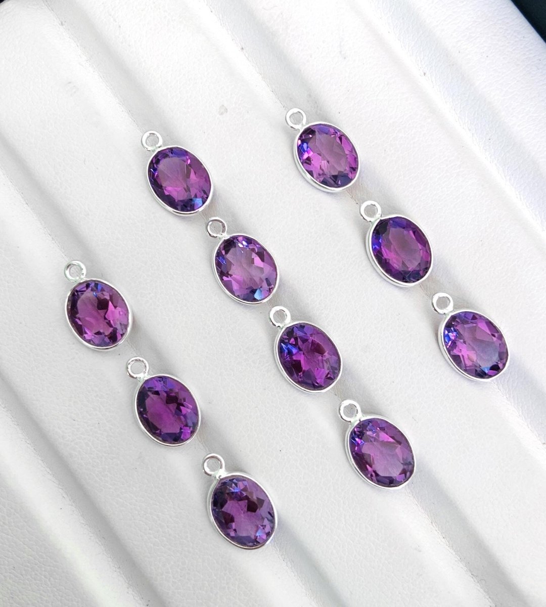 Natural Amethyst Oval Gemstone Connectors - 925 Silver Jewelry Finding - BeadsBoatInc