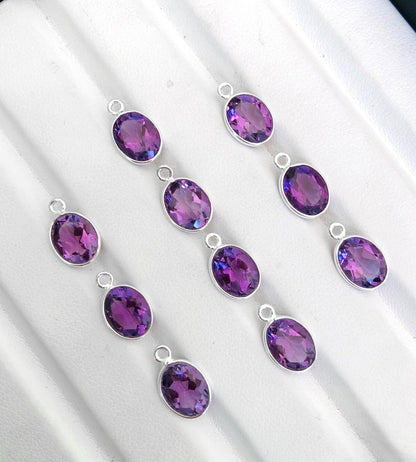 Natural Amethyst Oval Gemstone Connectors - 925 Silver Jewelry Finding - BeadsBoatInc