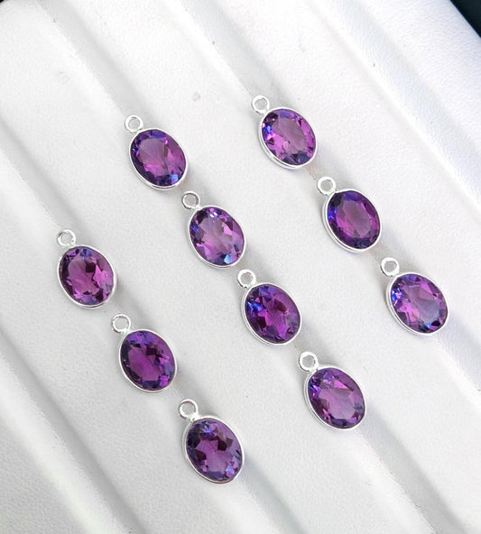 Natural Amethyst Oval Gemstone Connectors - 925 Silver Jewelry Finding - BeadsBoatInc