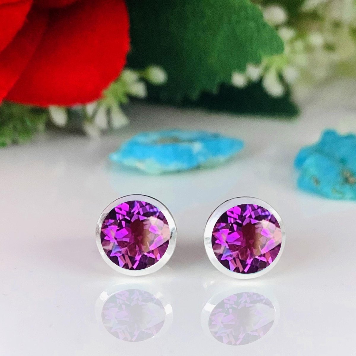Natural Amethyst Studs ~ Classic Silver Jewelry For Women ~ Dainty Style jewellery ~ 6mm purple crystal studs ~ Gift For Her - BeadsBoatInc