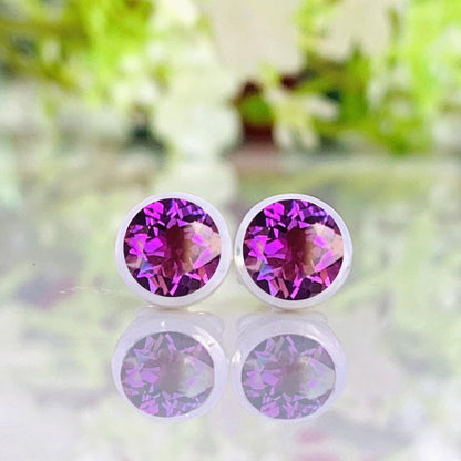 Natural Amethyst Studs ~ Classic Silver Jewelry For Women ~ Dainty Style jewellery ~ 6mm purple crystal studs ~ Gift For Her - BeadsBoatInc