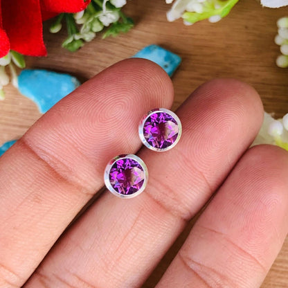 Natural Amethyst Studs ~ Classic Silver Jewelry For Women ~ Dainty Style jewellery ~ 6mm purple crystal studs ~ Gift For Her - BeadsBoatInc