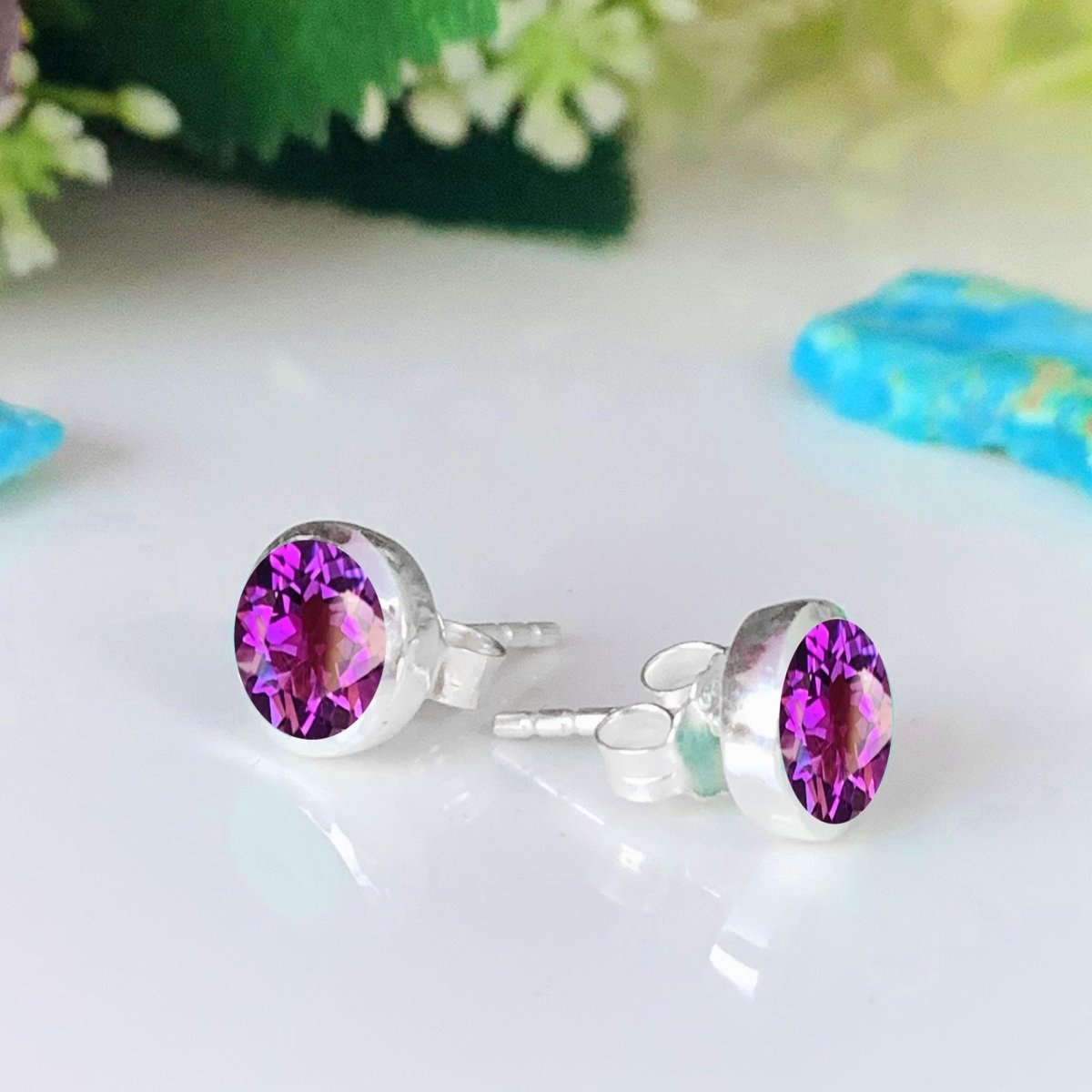 Natural Amethyst Studs ~ Classic Silver Jewelry For Women ~ Dainty Style jewellery ~ 6mm purple crystal studs ~ Gift For Her - BeadsBoatInc