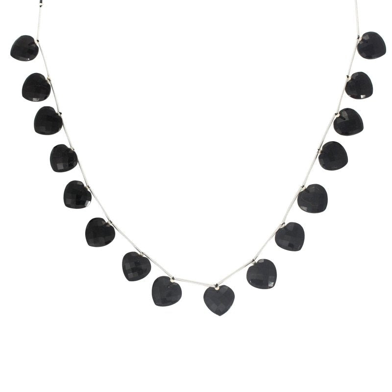 Natural Black Tourmaline Heart Beaded Necklace Faceted Gemstone - BeadsBoatInc