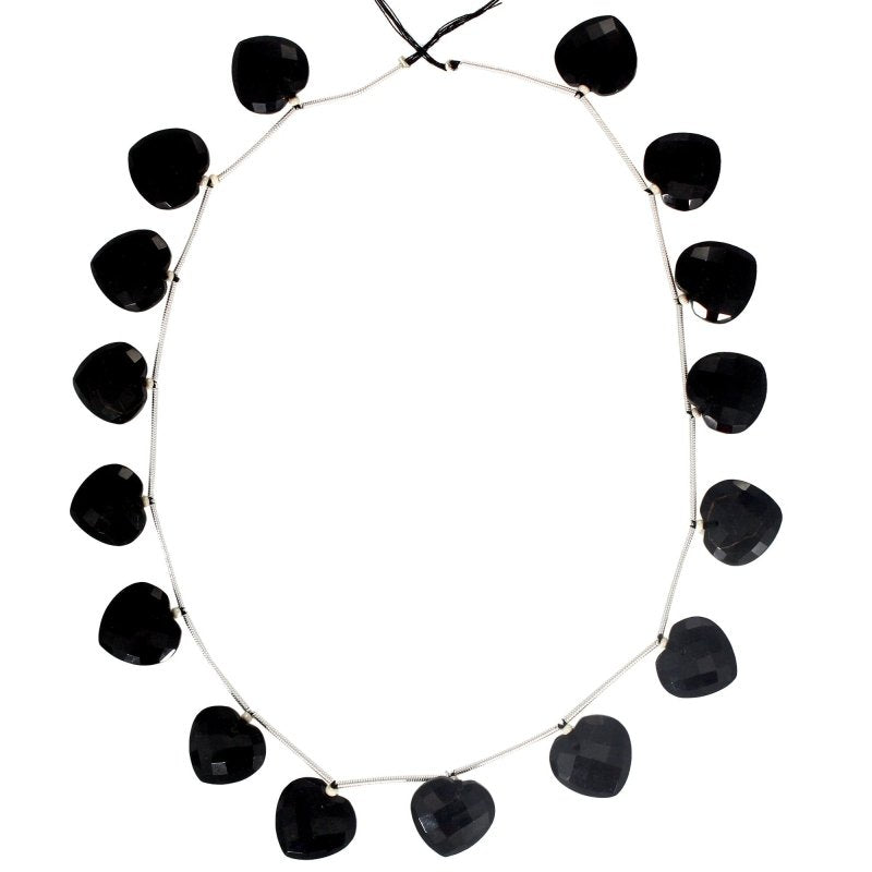 Natural Black Tourmaline Heart Beaded Necklace Faceted Gemstone - BeadsBoatInc