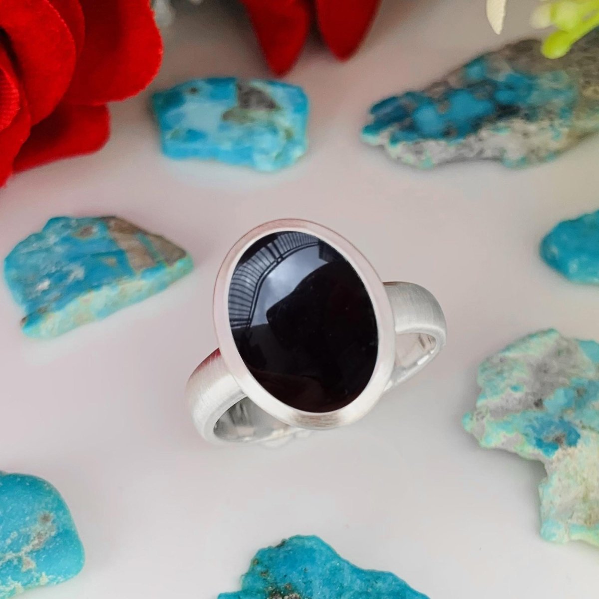 Natural Black Tourmaline Solitaire Ring | Matte Finish | Bold Statement Gift - BeadsBoatInc