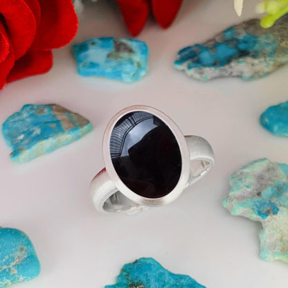 Natural Black Tourmaline Solitaire Ring | Matte Finish | Bold Statement Gift - BeadsBoatInc