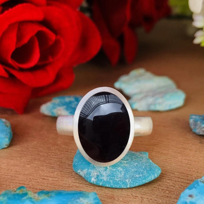 Natural Black Tourmaline Solitaire Ring | Matte Finish | Bold Statement Gift - BeadsBoatInc