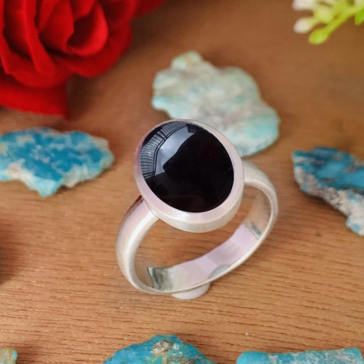 Natural Black Tourmaline Solitaire Ring | Matte Finish | Bold Statement Gift - BeadsBoatInc