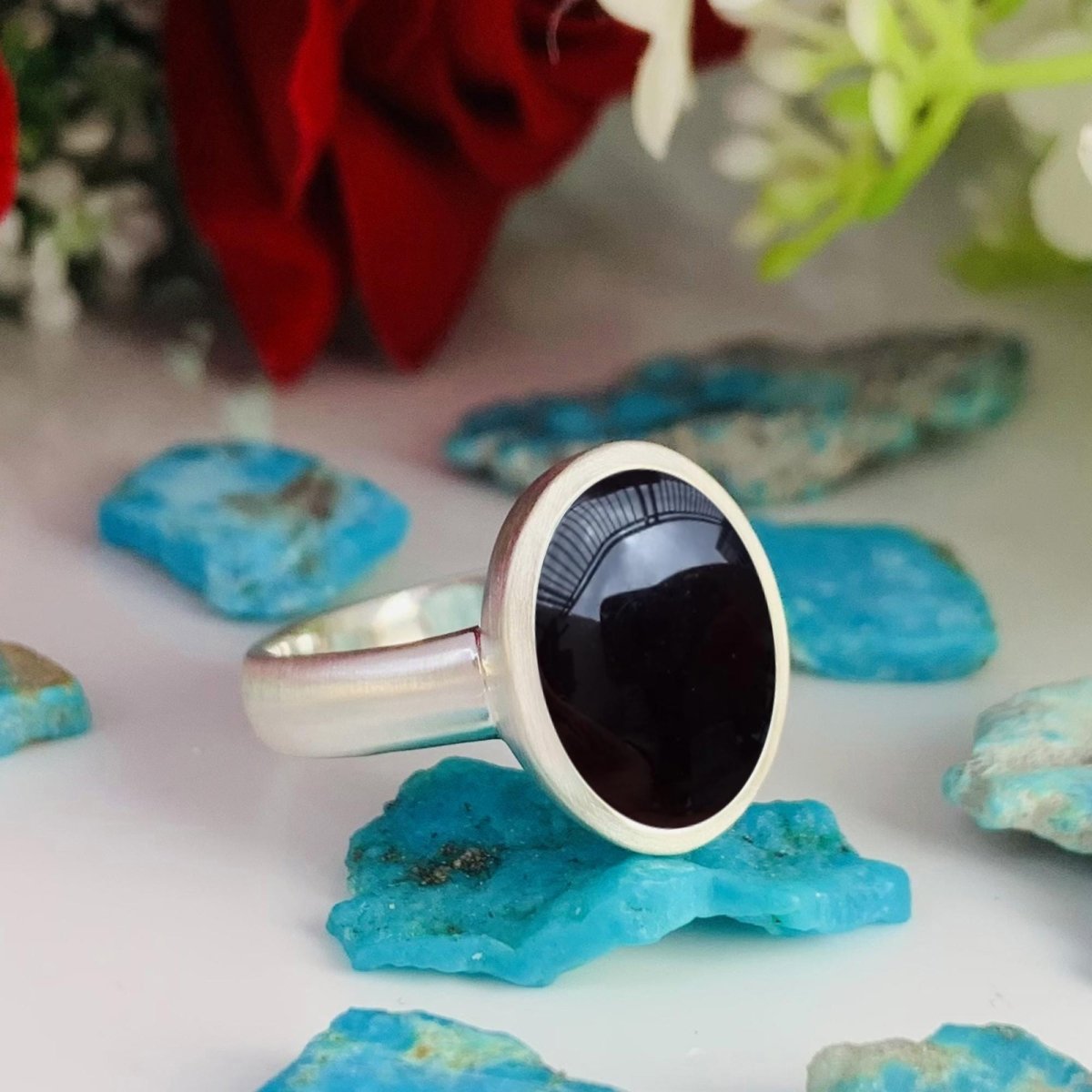Natural Black Tourmaline Solitaire Ring | Matte Finish | Bold Statement Gift - BeadsBoatInc