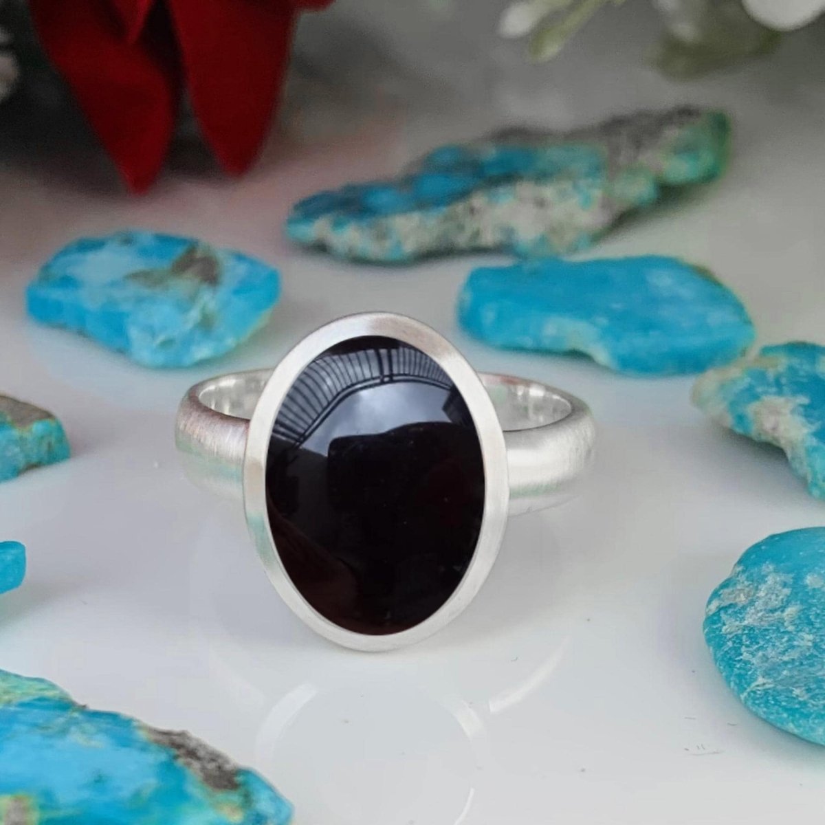 Natural Black Tourmaline Solitaire Ring | Matte Finish | Bold Statement Gift - BeadsBoatInc