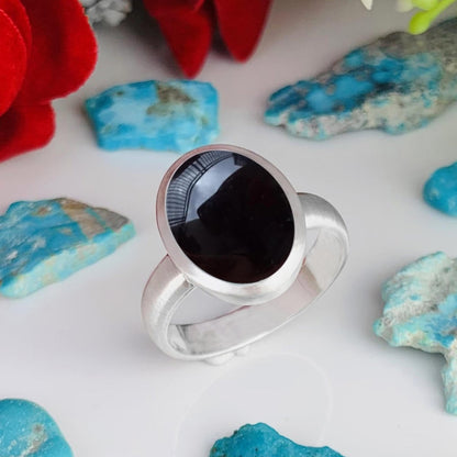 Natural Black Tourmaline Solitaire Ring | Matte Finish | Bold Statement Gift - BeadsBoatInc