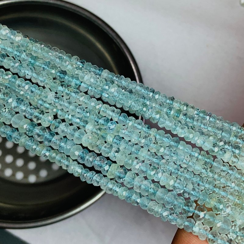 Natural Blue Aquamarine Faceted Rondelle Beads for Jewelry Making - BeadsBoatInc