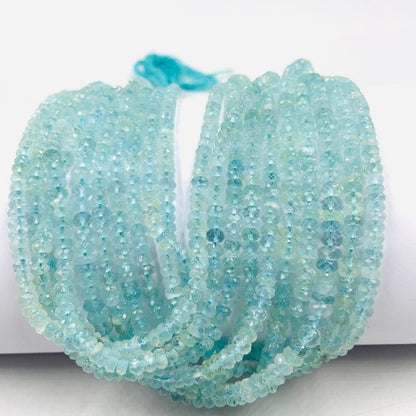 Natural Blue Aquamarine Faceted Rondelle Beads for Jewelry Making - BeadsBoatInc