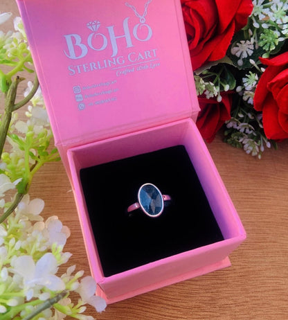 Natural Blue Kyanite Rosecut Solitaire Ring | Sterling Silver & Gold Vermeil - BeadsBoatInc