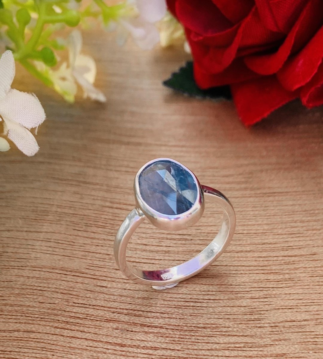 Natural Blue Kyanite Rosecut Solitaire Ring | Sterling Silver & Gold Vermeil - BeadsBoatInc