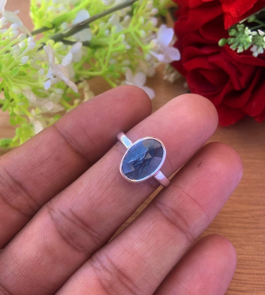 Natural Blue Kyanite Rosecut Solitaire Ring | Sterling Silver & Gold Vermeil - BeadsBoatInc