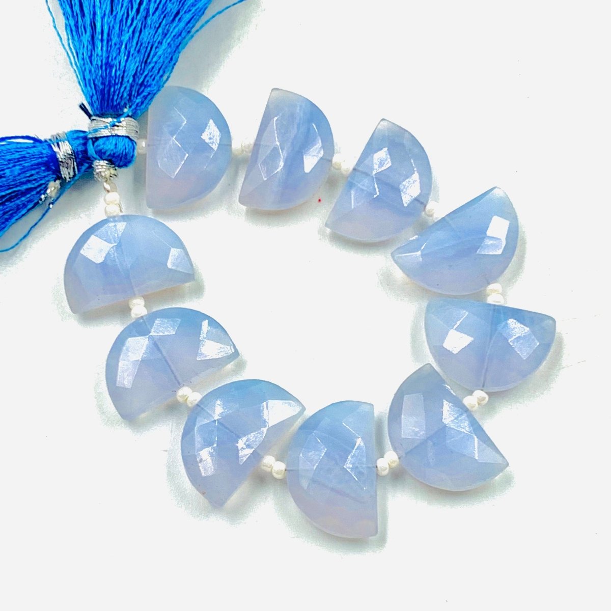 Natural Blue Lace Agate D-Shape Briolette Beads | 10x16mm Faceted Gemstones - BeadsBoatInc