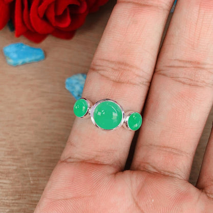 Natural Chrysoprase Trinity Ring | Sterling Silver & Gold Vermeil | Wedding Stacking - BeadsBoatInc